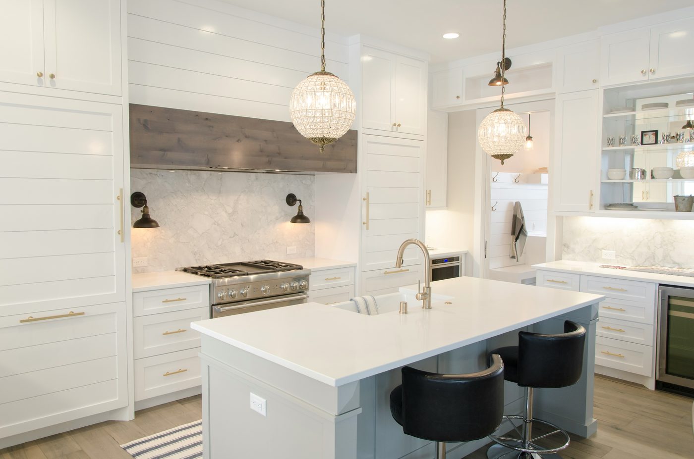 Designer kitchen with marble backsplash